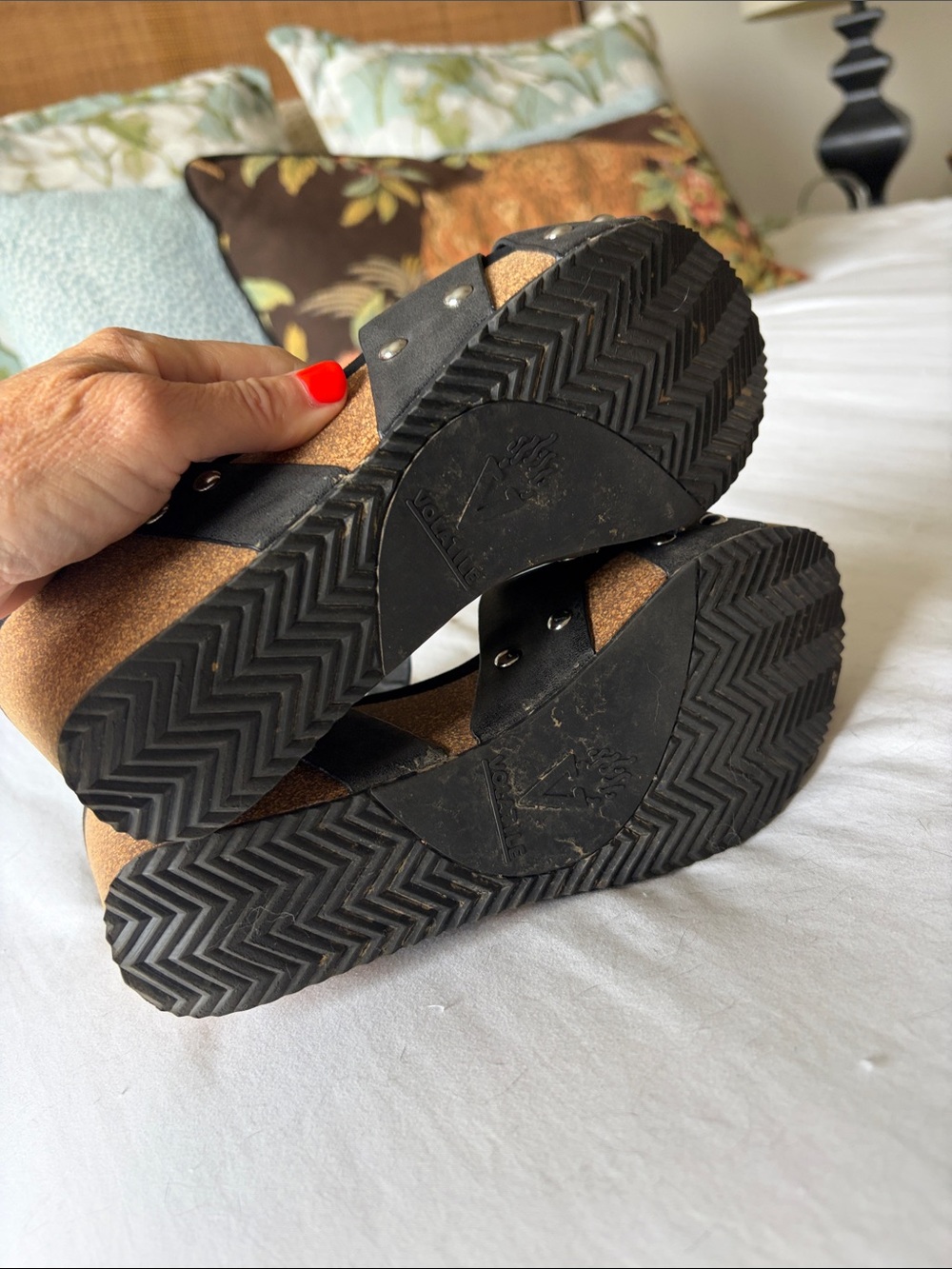 Volatile Black Cork Platform Sandals with Ankle Strap - Picture 4 of 5